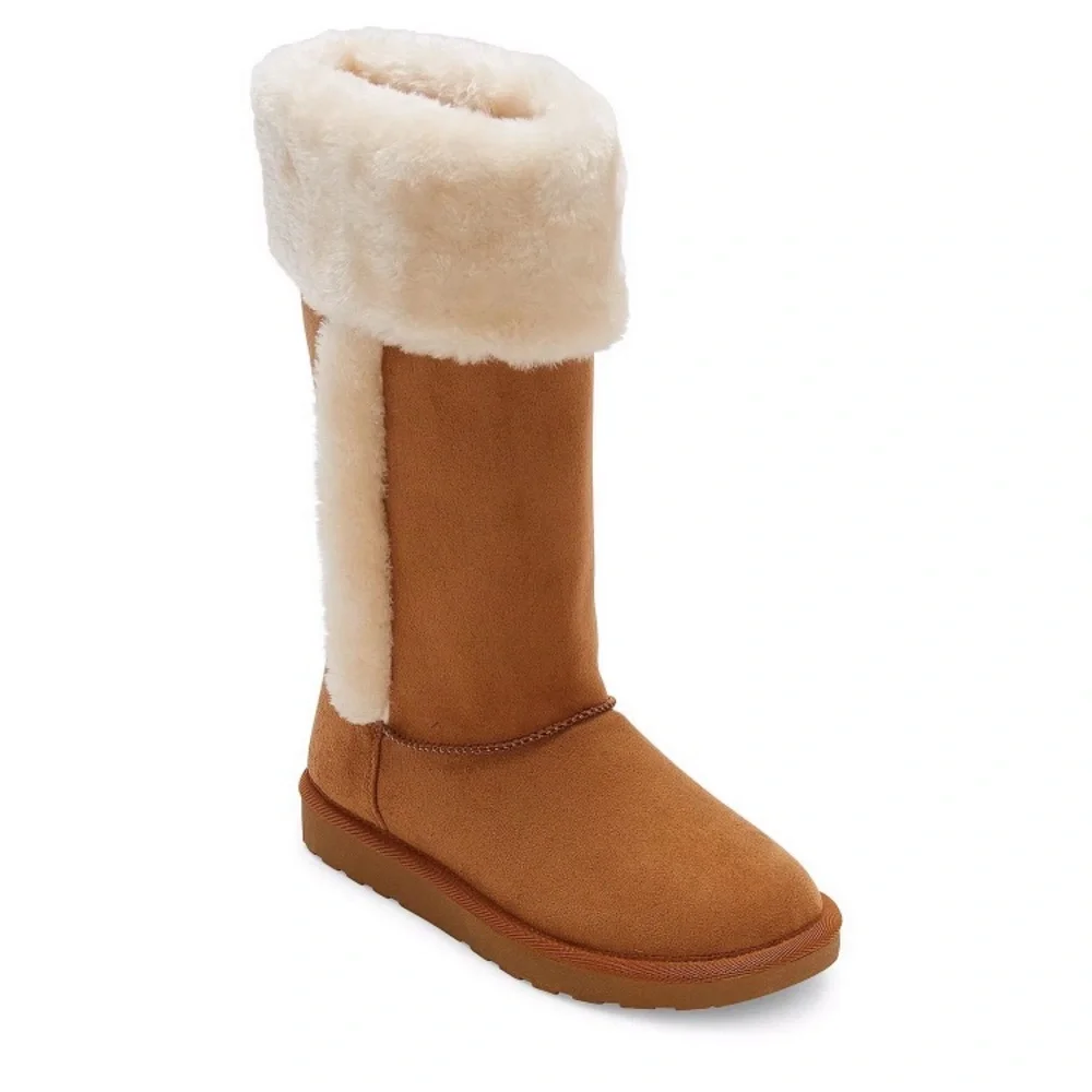 Arizona Summit Flat Heel Tall Winter Boots Cognac Round Toe Pull On Size 8M